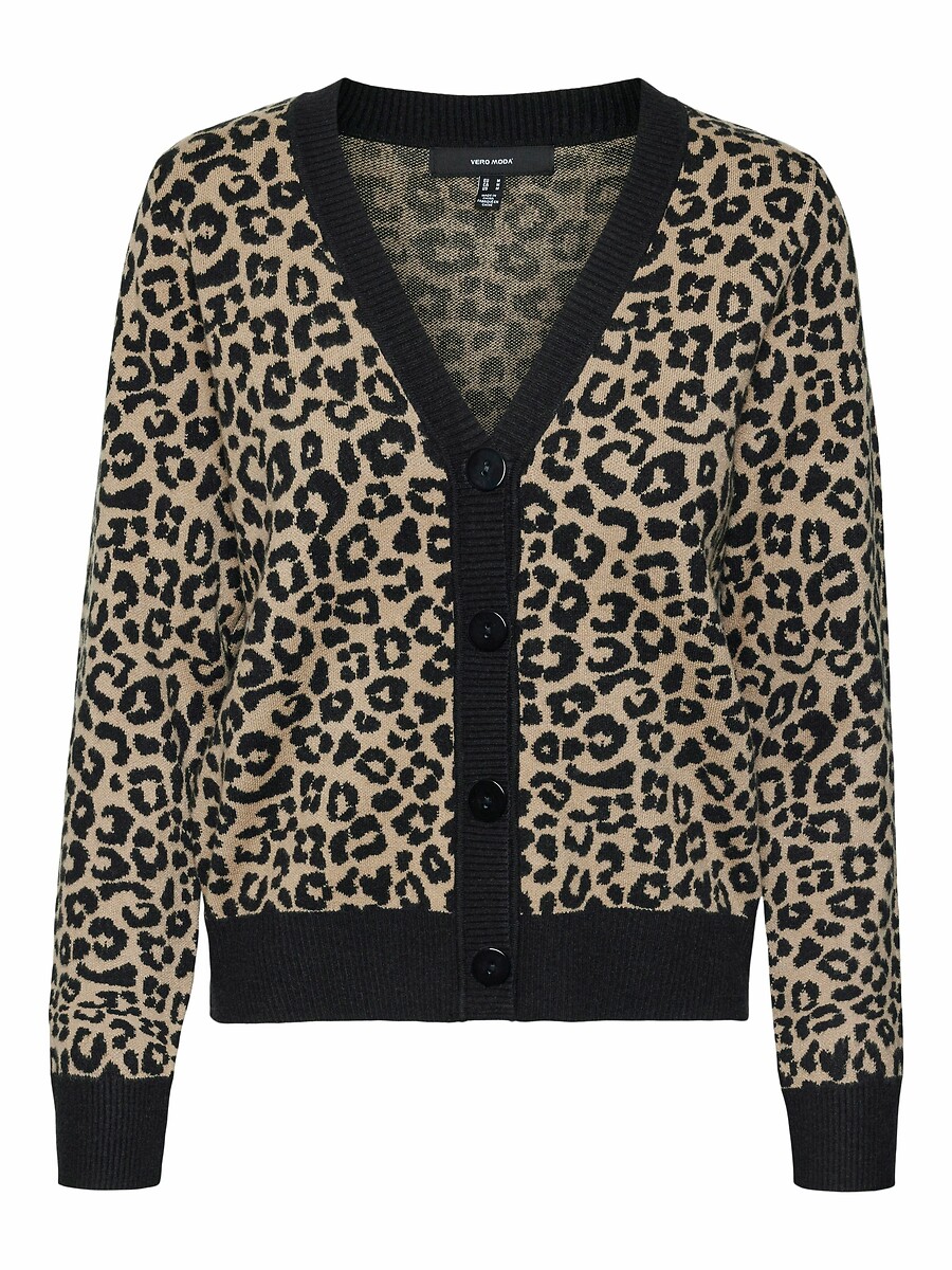 MakeMeChic Women's Leopard Print Cardigan Sweater Long Sleeve Button Down Knitwear With Pockets, Light Brown, X-Large