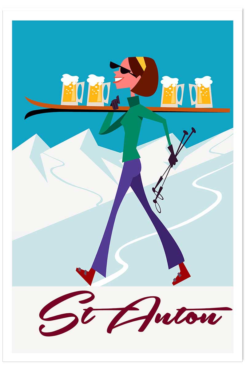 Poster retro chope à st anton, HEXOA