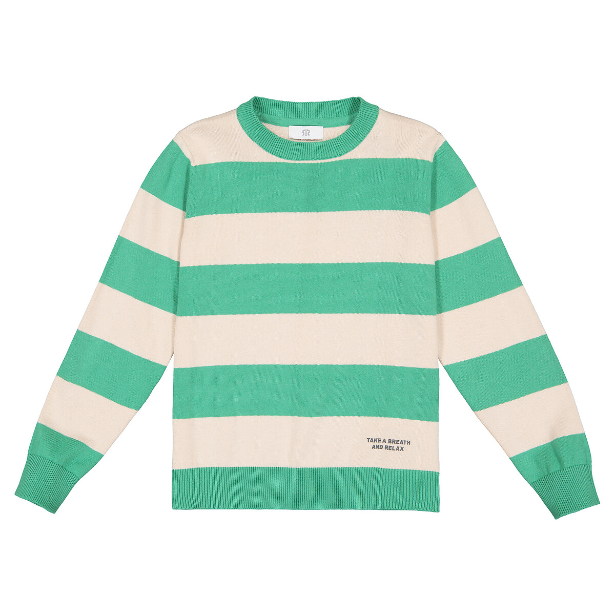 Striped Organic Cotton Jumper with Crew Neck, 3-12 Years by La Redoute