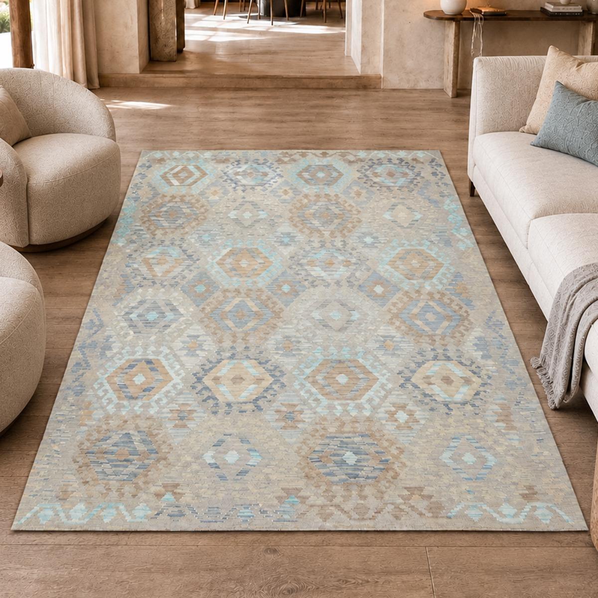 Tapis kilim, motif géométrique, tissé plat artisanal, KILIM 100, UN AMOUR DE TAPIS