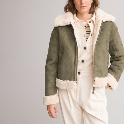 Recycled Faux Leather Jacket with Teddy Faux Fur Lining LA REDOUTE COLLECTIONS