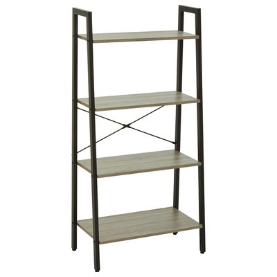 Industrial Style 4 Tier Ladder Shelf Unit in Grey Oak Effect with Dark Brown Frame SO'HOME