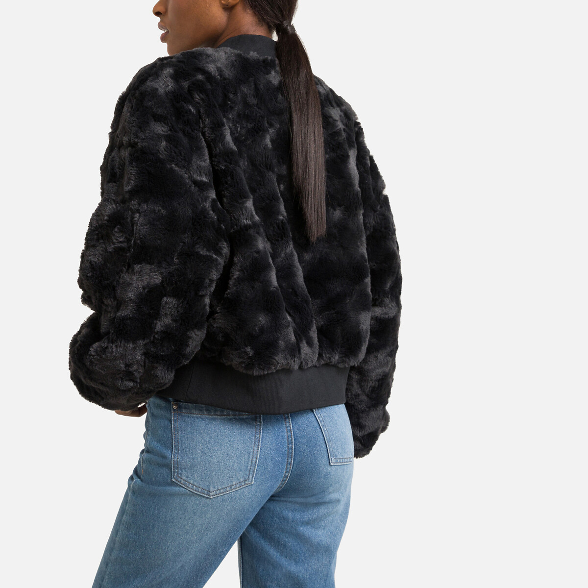 Faux fur bomber jacket with zip fastening black Converse La