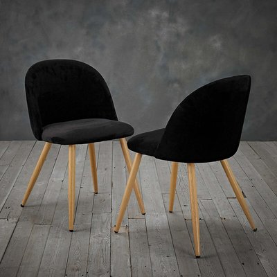 Set of 2 Velvet Touch Dining Chairs with Wooden Effect Legs SO'HOME