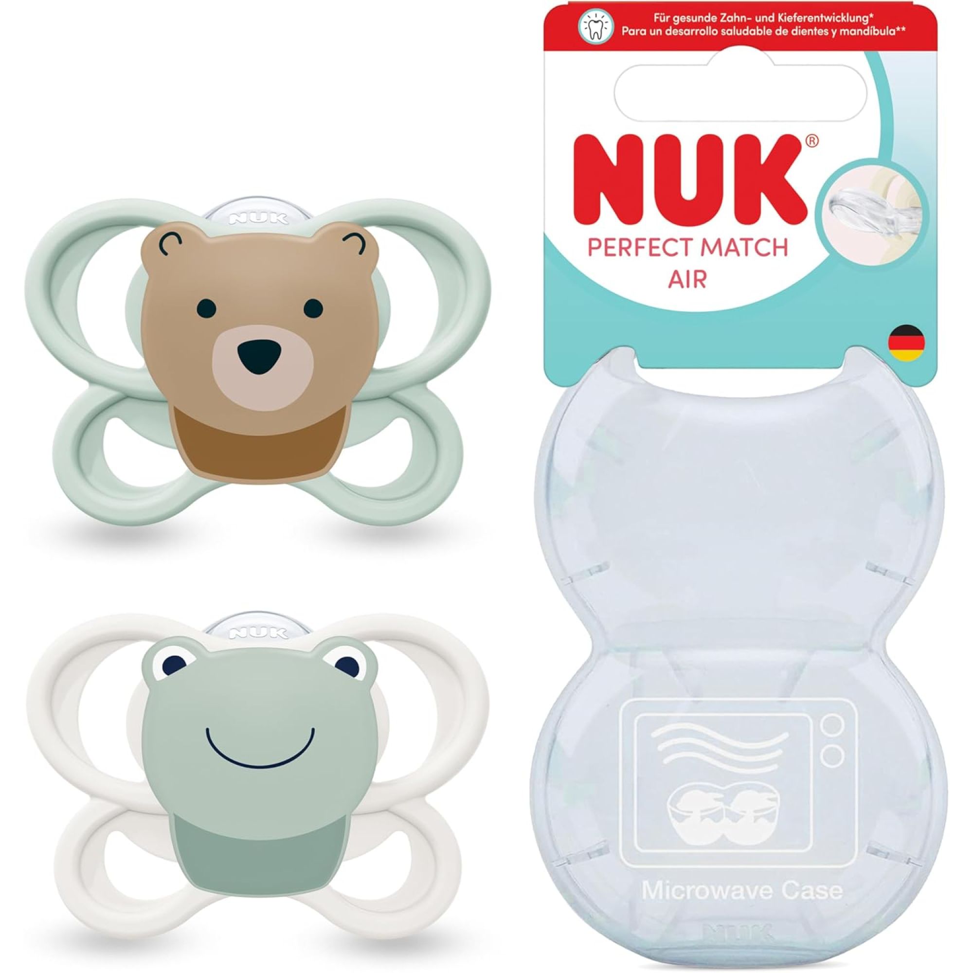 Lot de 2 sucettes Perfect Match Air 0-6 mois grenouille/ours - Nuk, NUK