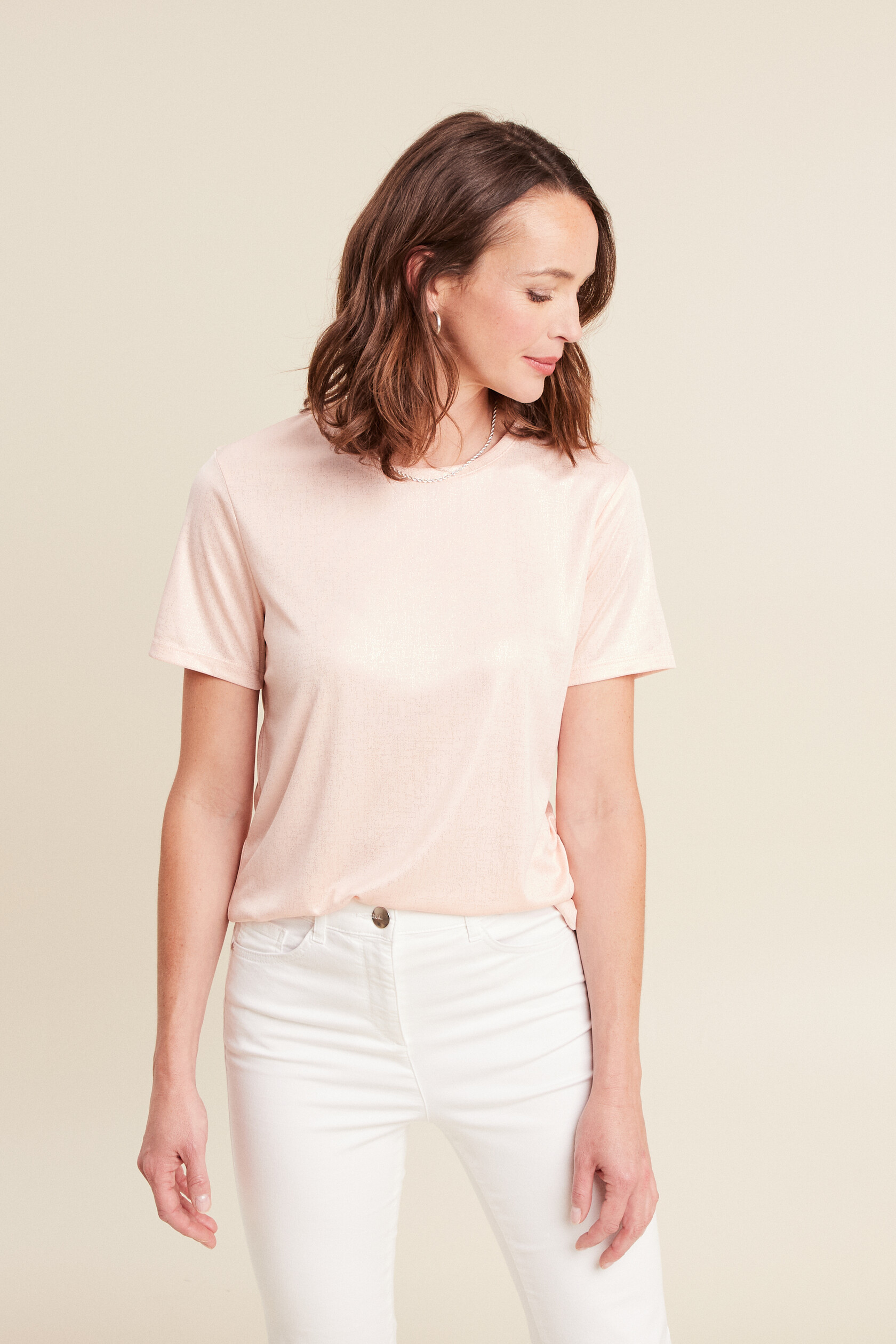 t-shirt droit court satiné col rond, BREAL