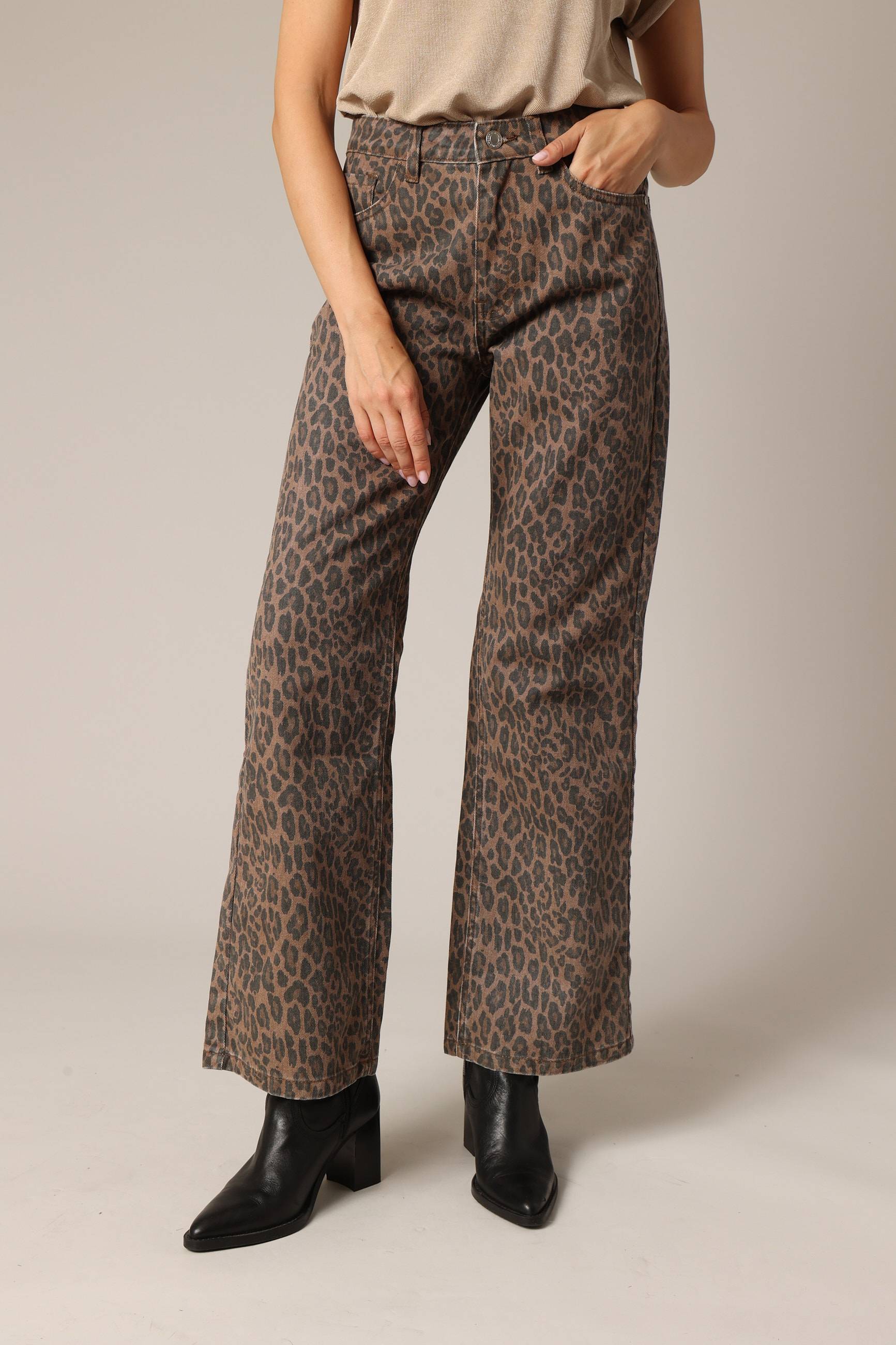 Jean flare 100% coton à motif léopard tendance PRISTY, DEELUXE