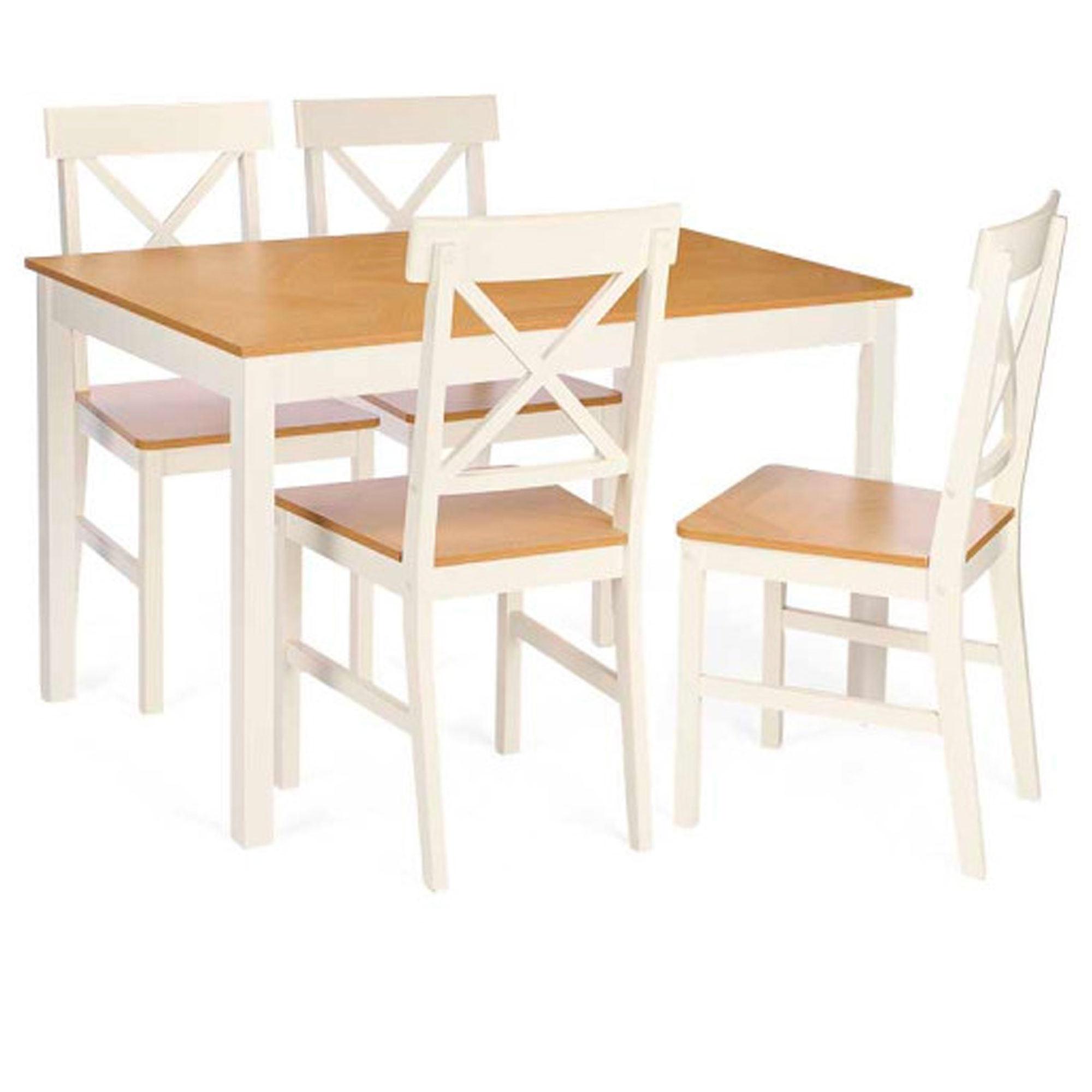 Ensemble table + 4 chaises en bois blanc 118x74x73cm, WADIGA
