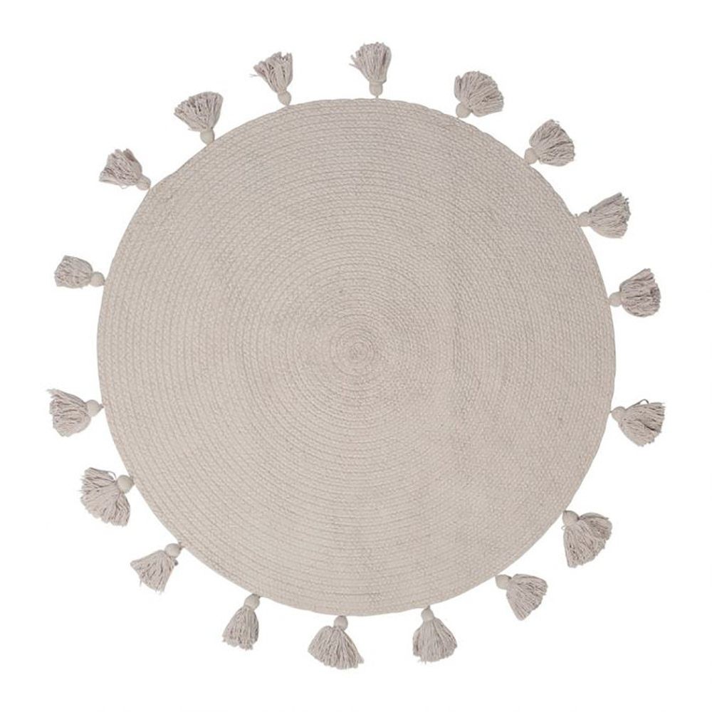 Tapis Rond Pompons Gris Coton D90, DECORATIE