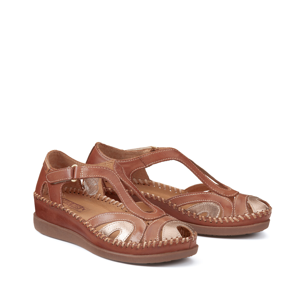 Sandales en cuir, talon compensé, PIKOLINOS