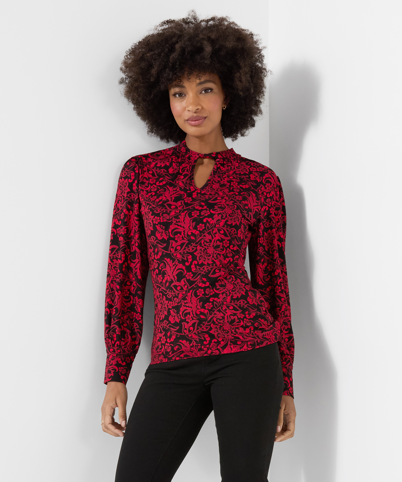Blouse en Jersey à Col Montant Imprimée et Détail Ajouré Violet, JOE BROWNS