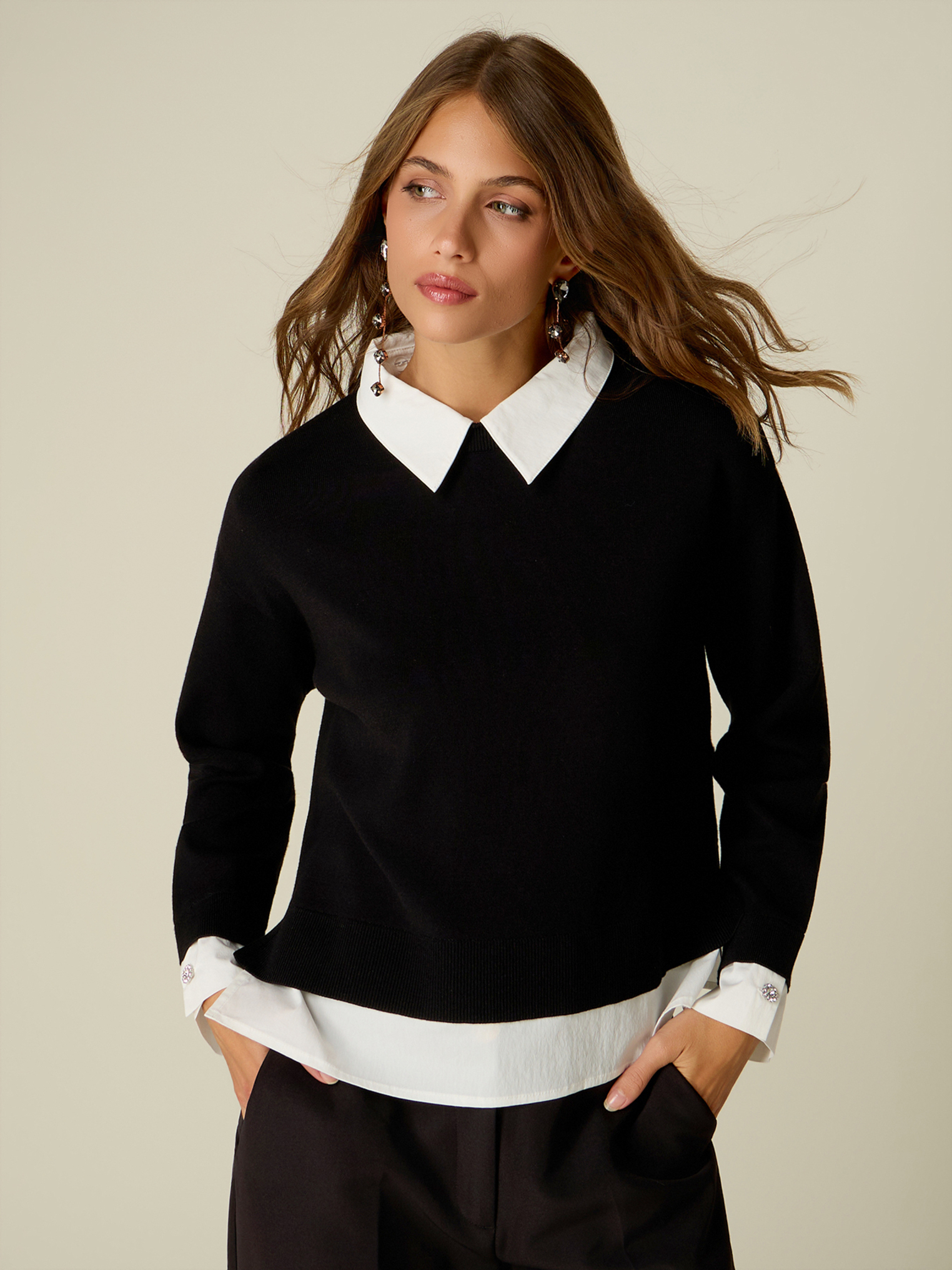 Pull avec col et poignets chemise, OLTRE