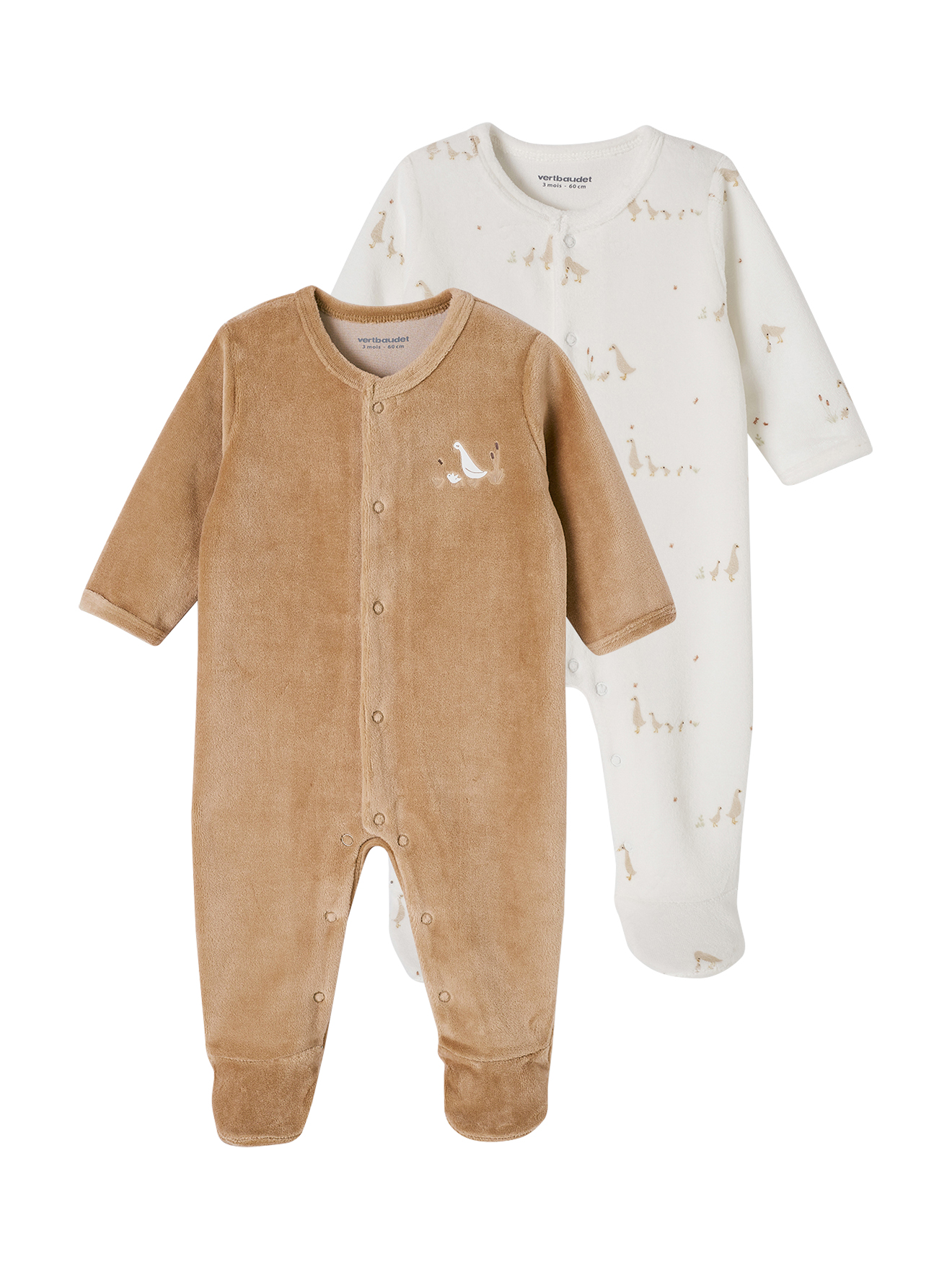 Lot 2 dors-bien velours ouverture naissance, VERTBAUDET