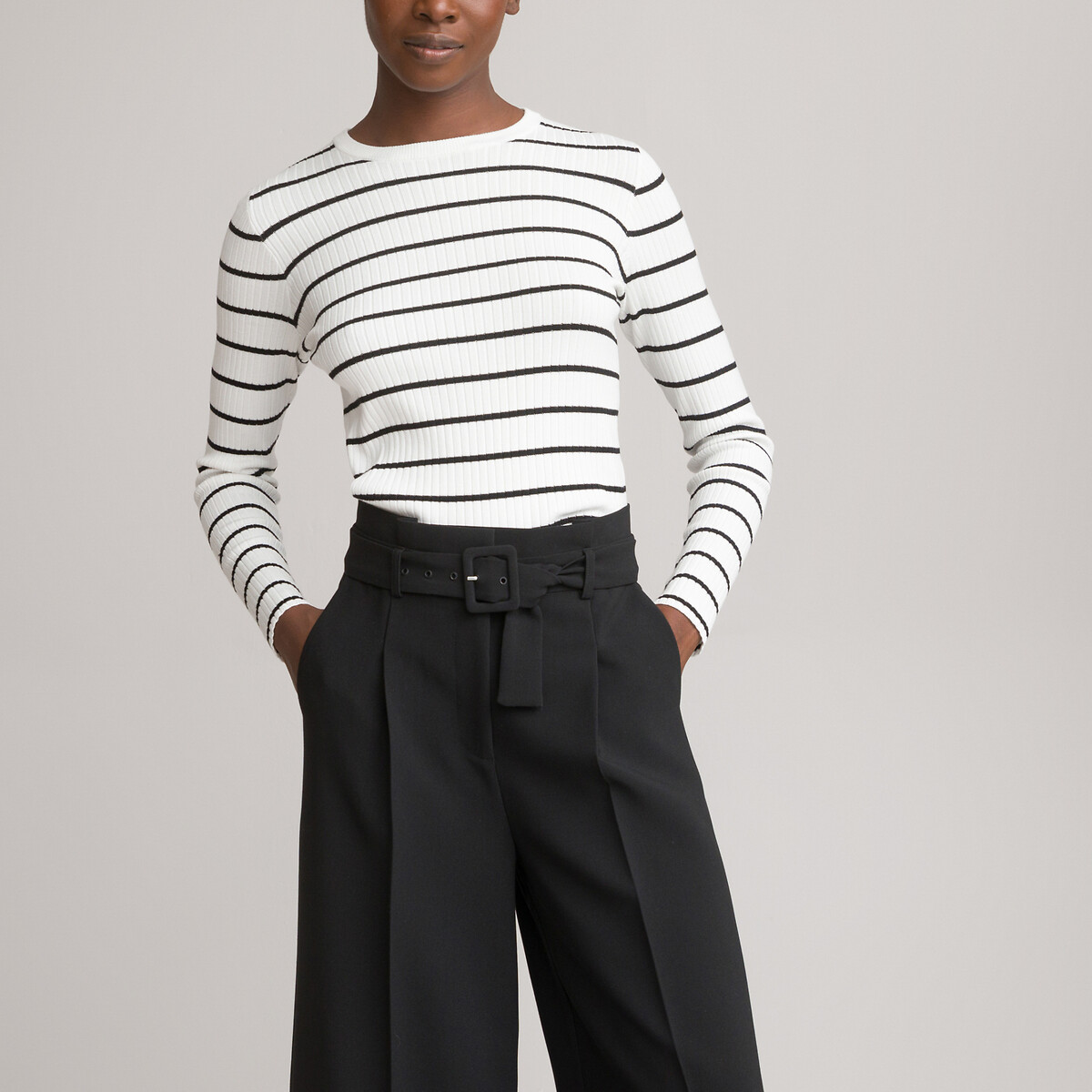 Breton Striped Ribbed Jumper with Crew Neck