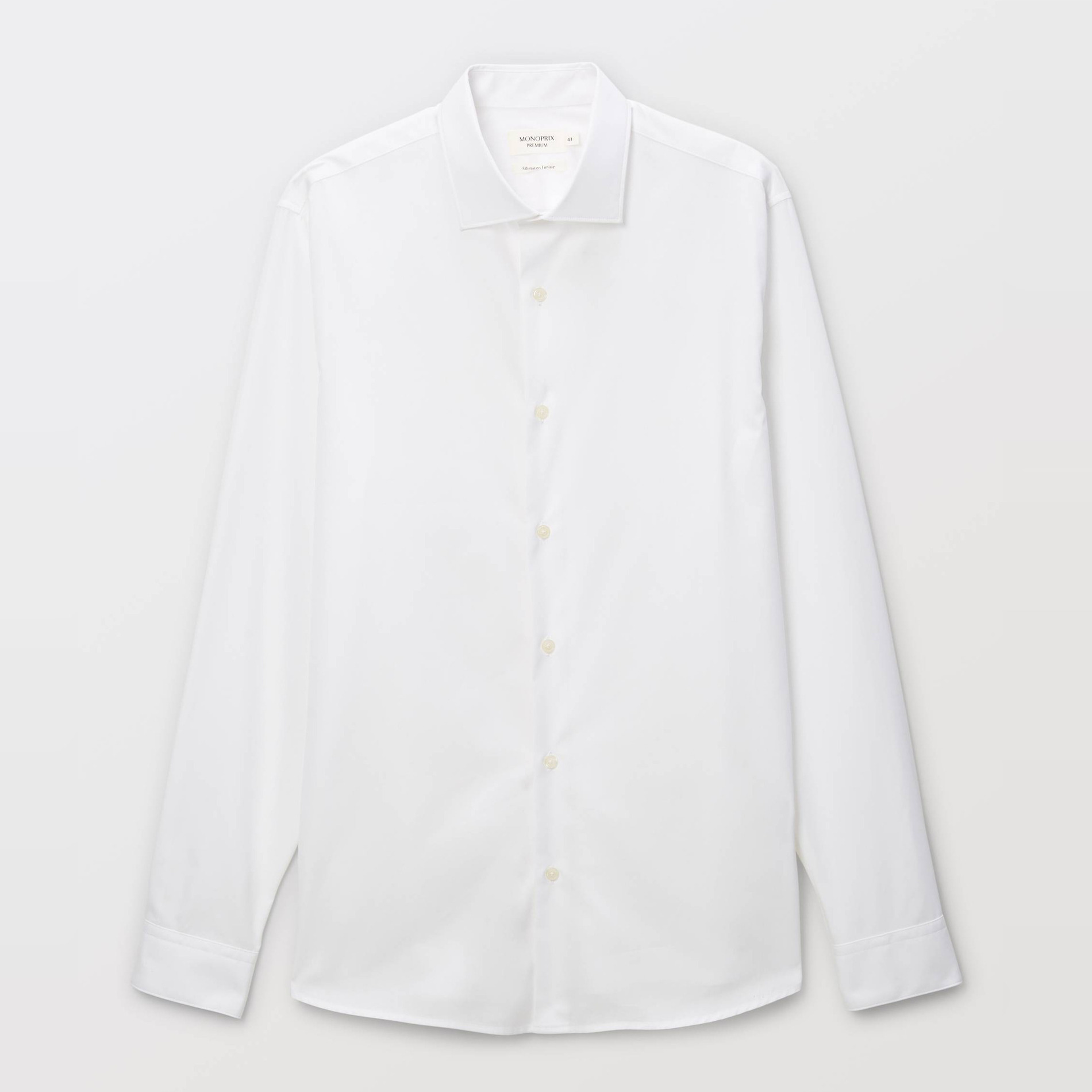 Chemise ville col italien double retors en coton, MONOPRIX