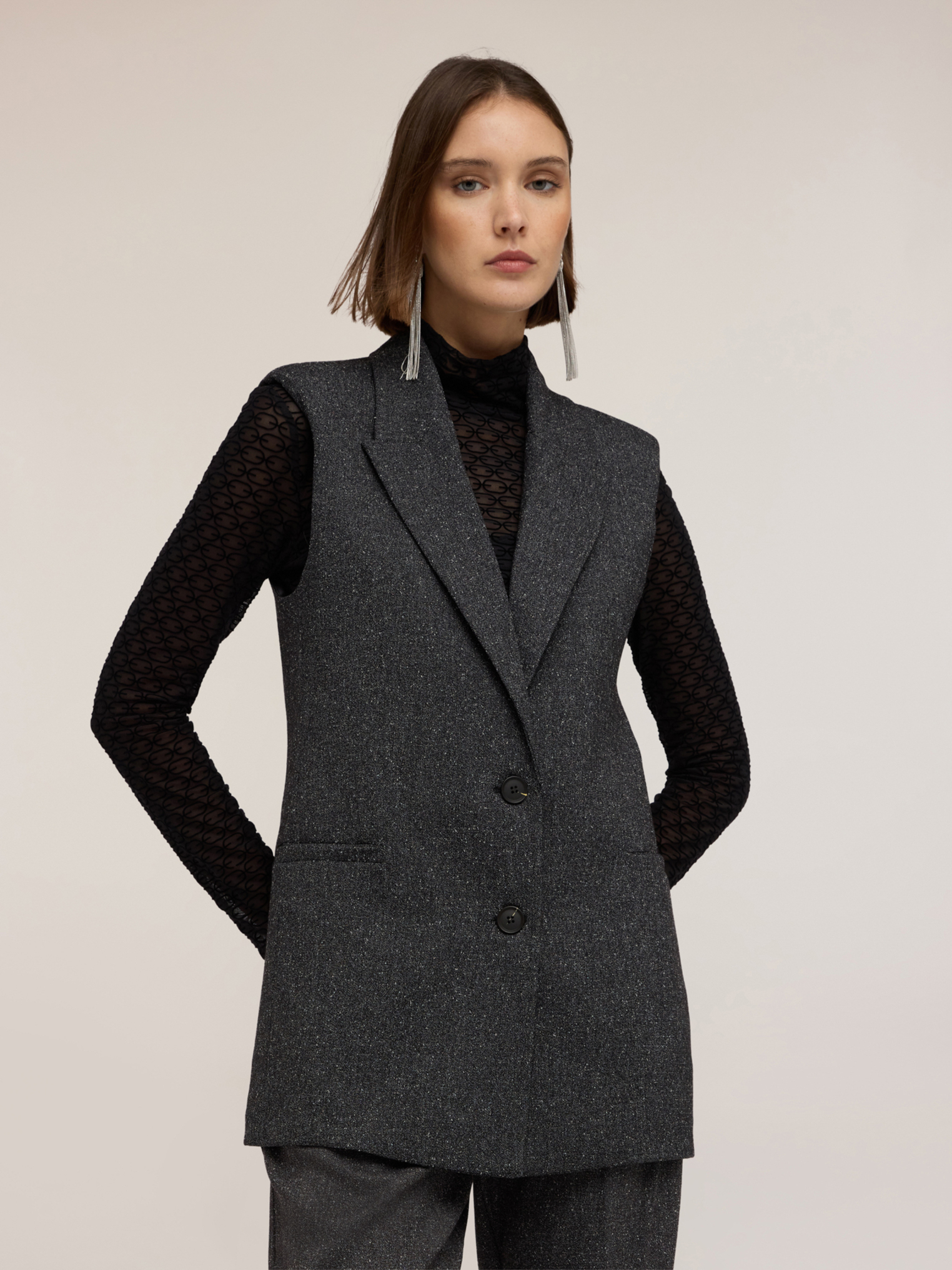 Gilet de tailleur teint fil avec revers, MOTIVI