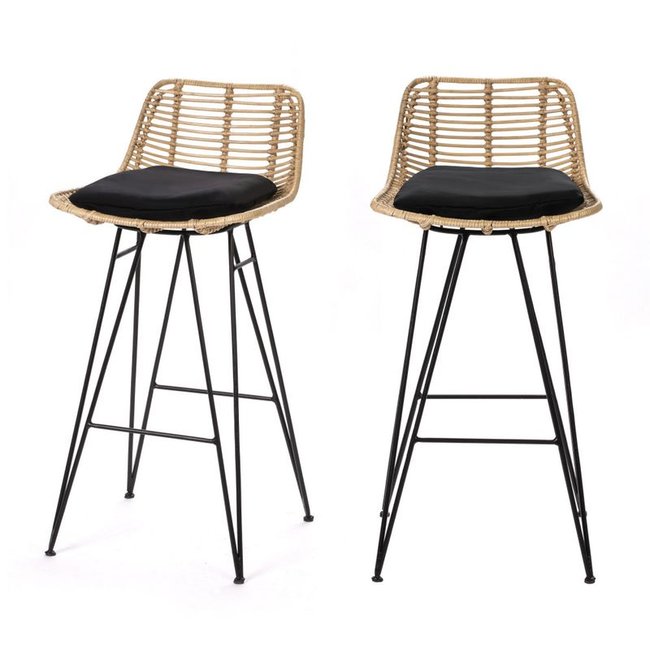 Lot de 2 chaises de bar design en rotin 67cm - Capurgana Couleur naturel <span itemprop=