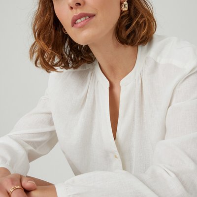 Blusa holgada con cuello tunecino, lino y algodón LA REDOUTE COLLECTIONS