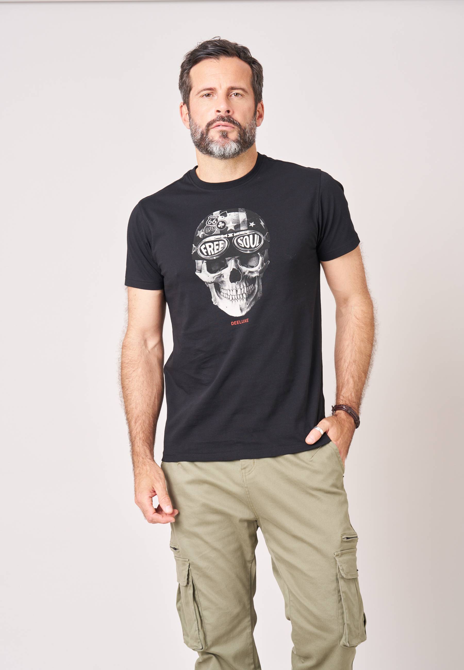 T-shirt regular homme en jersey 100% coton imprimé crâne avec casque et lunettes DEKARIO, DEELUXE