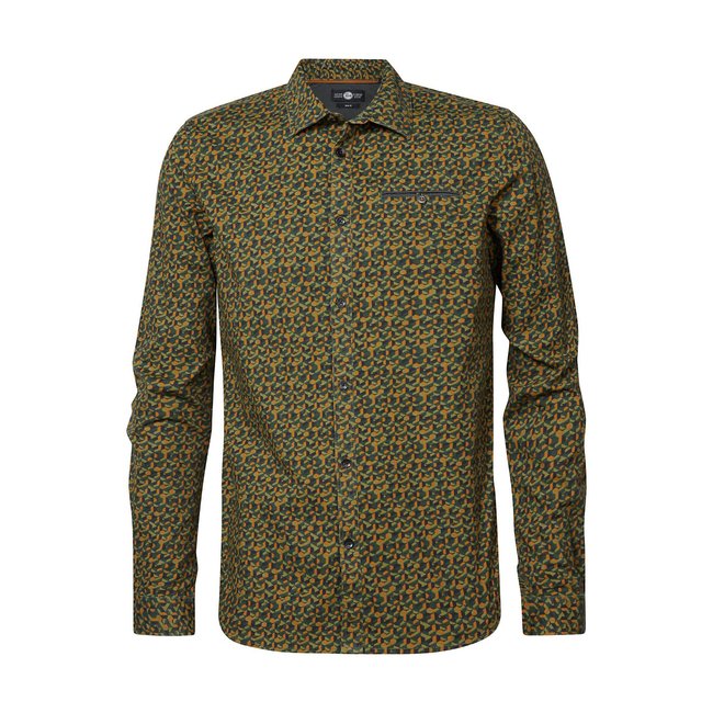 Printed cotton shirt with long sleeves, green, Petrol Industries | La ...