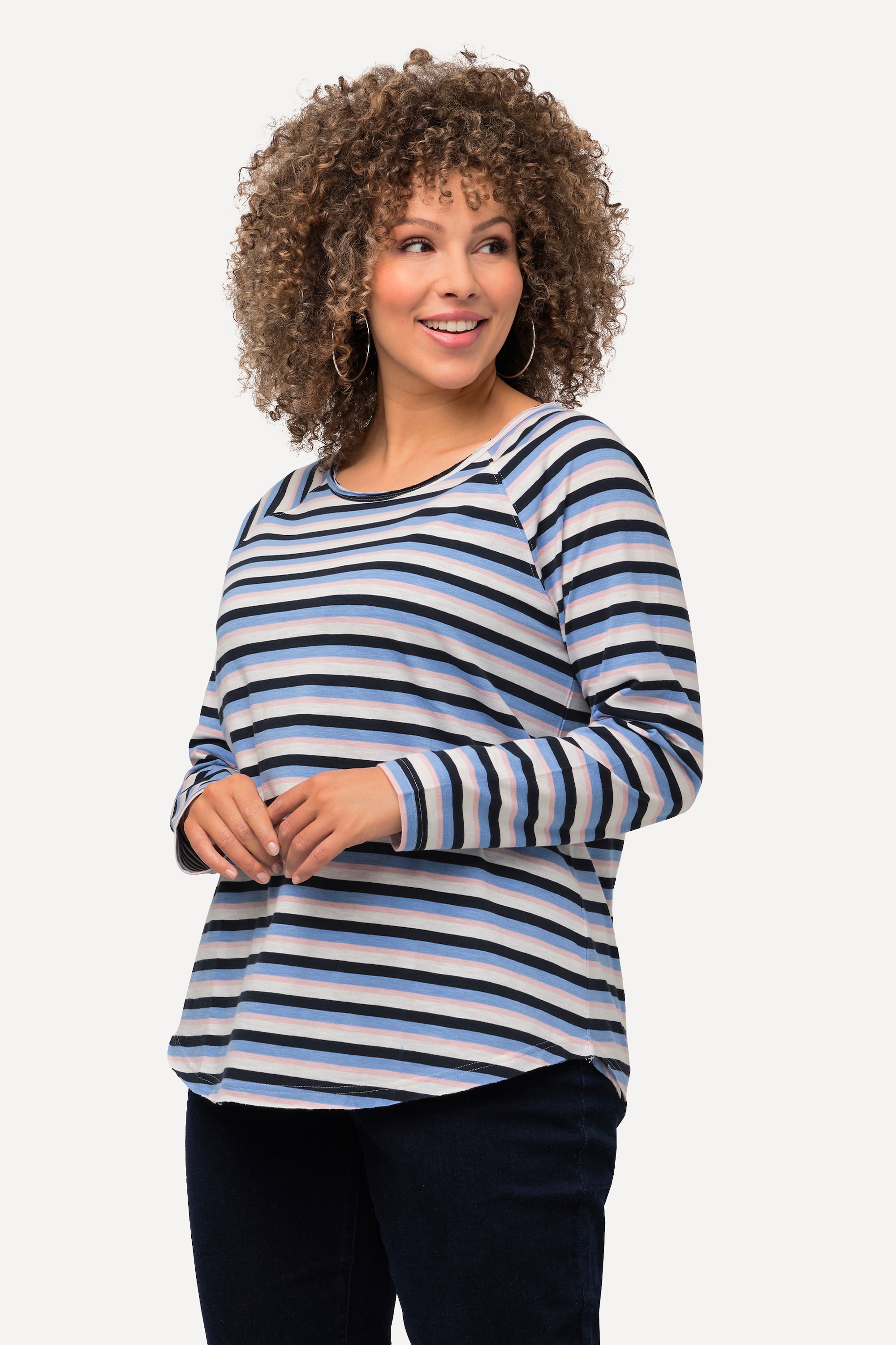 T-shirt à rayures et manches longues. Col, ULLA POPKEN