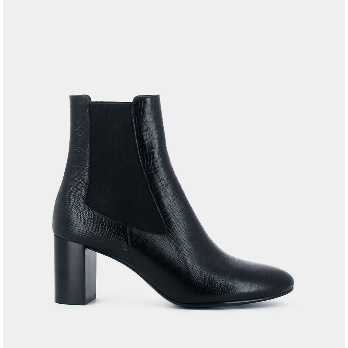 Duris Leather Chelsea Ankle Boots in Mock Croc with Block Heel