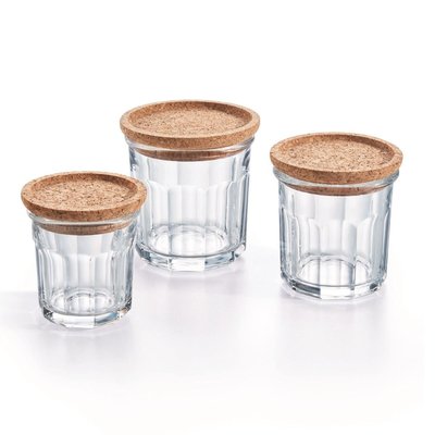 Lot de 3 pots à épices Storing box Cork - Luminarc - En verre avec bouchon liège - 42cl + 31cl + 18cl LUMINARC