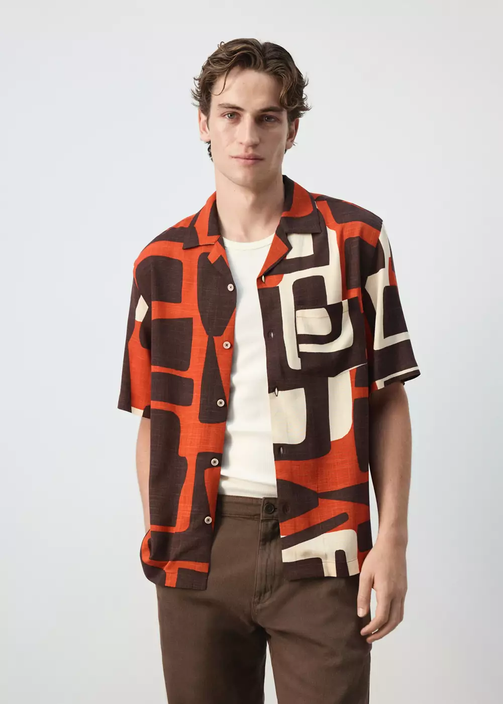 Chemise imprimée col bowling, MANGO MAN