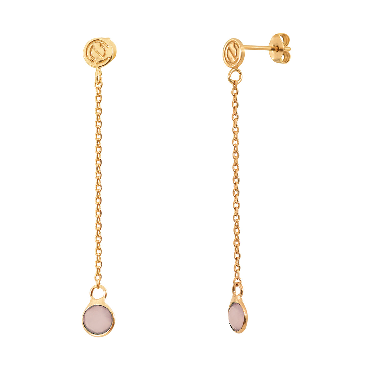 Boucles d'oreilles longues calcédoine rose - moorea, CAROLINE NAJMAN