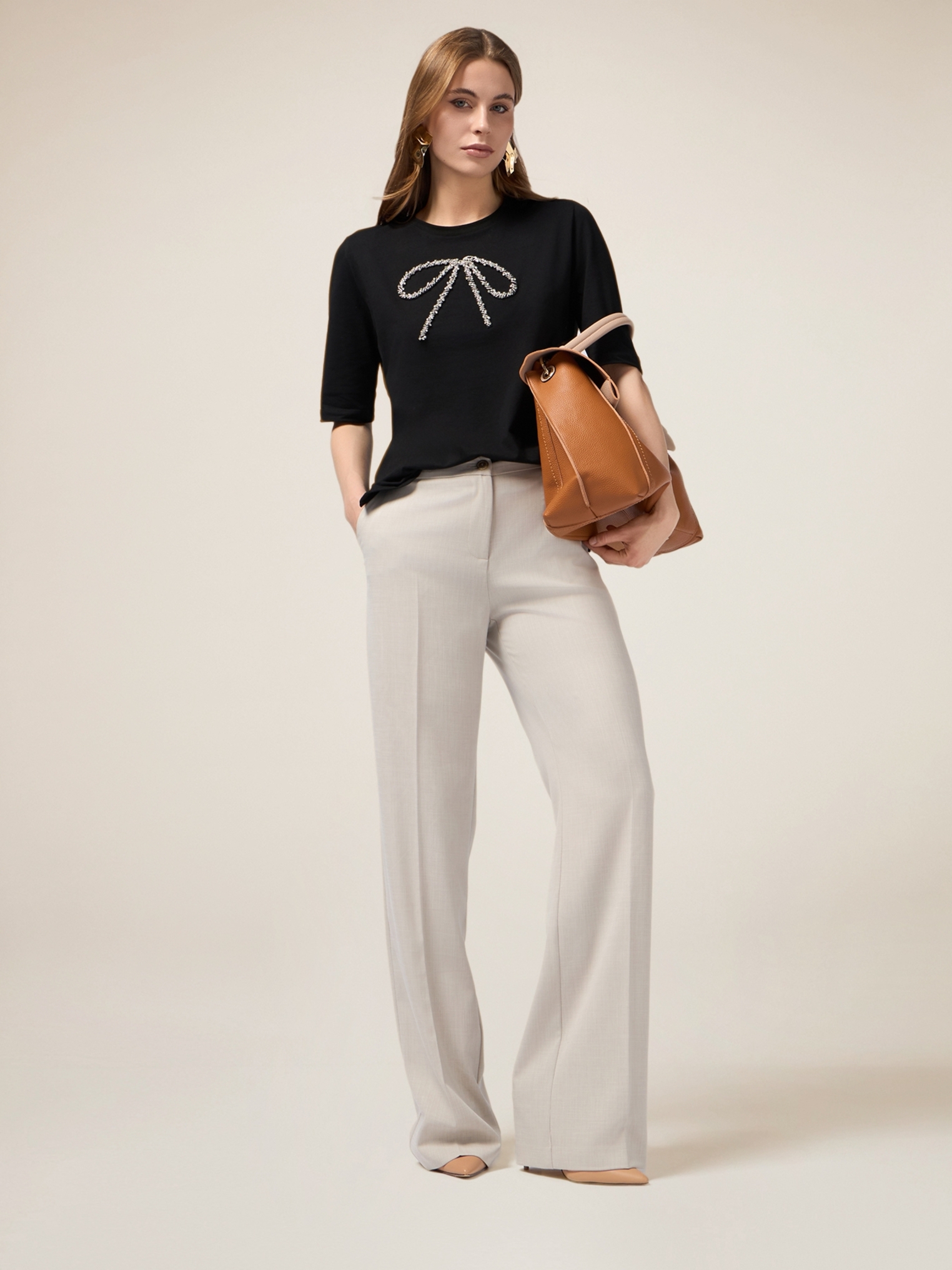 Pantalon palazzo en tissu fluide, OLTRE
