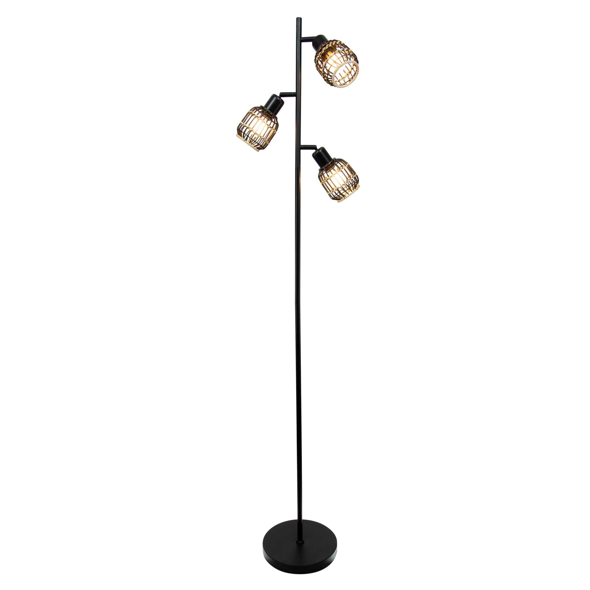 Lampadaire en métal et rotin tressé, LATIE, C-CREATION