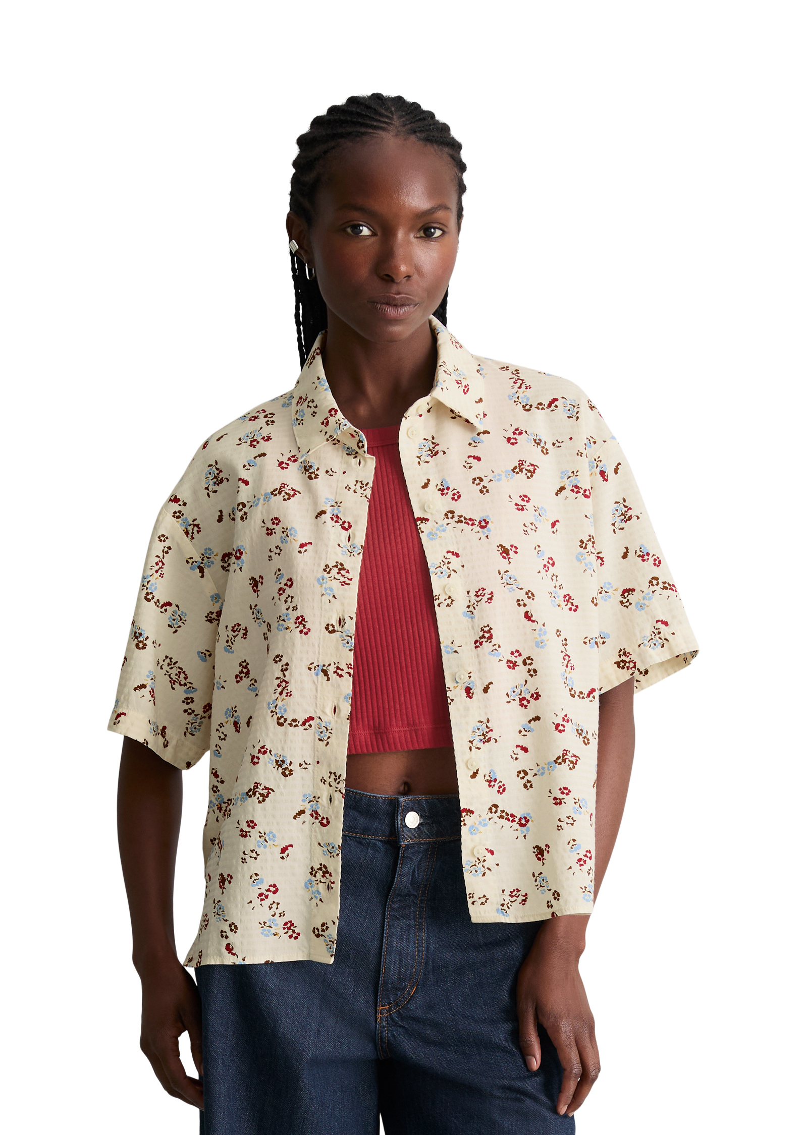 Blouse à manches courtes imprimée relaxed en mélange de coton LENZING™ ECOVERO™, MARC O’POLO DENIM