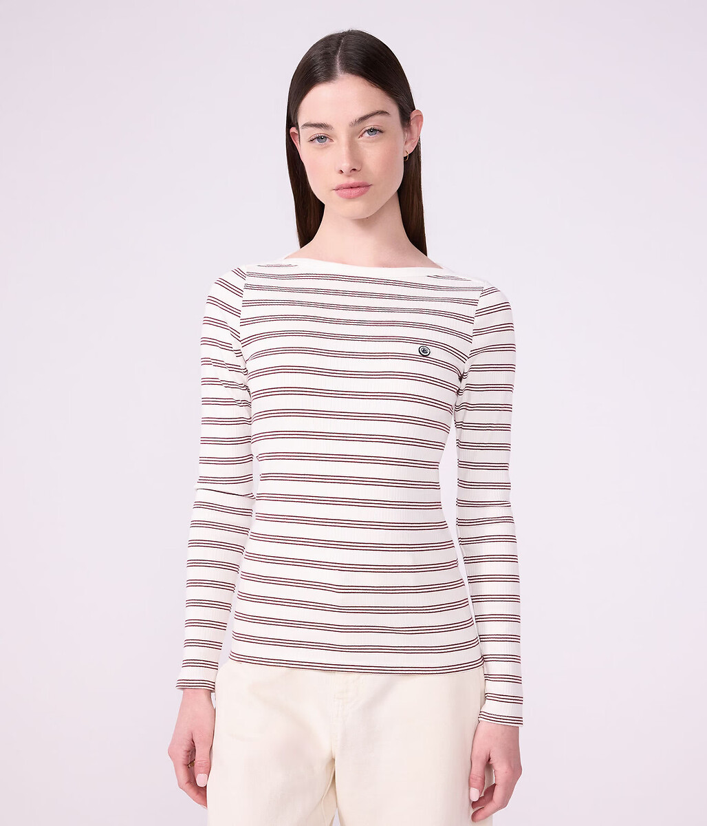 Tee-shirt rayé Iconique col amiral en coton, manches longues, PETIT BATEAU