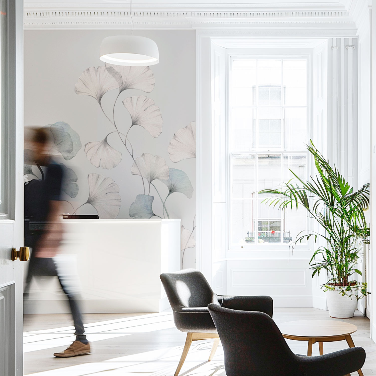 Papier peint panoramique Esprit Gingko, Gris 225 x 250cm, ACTE DECO