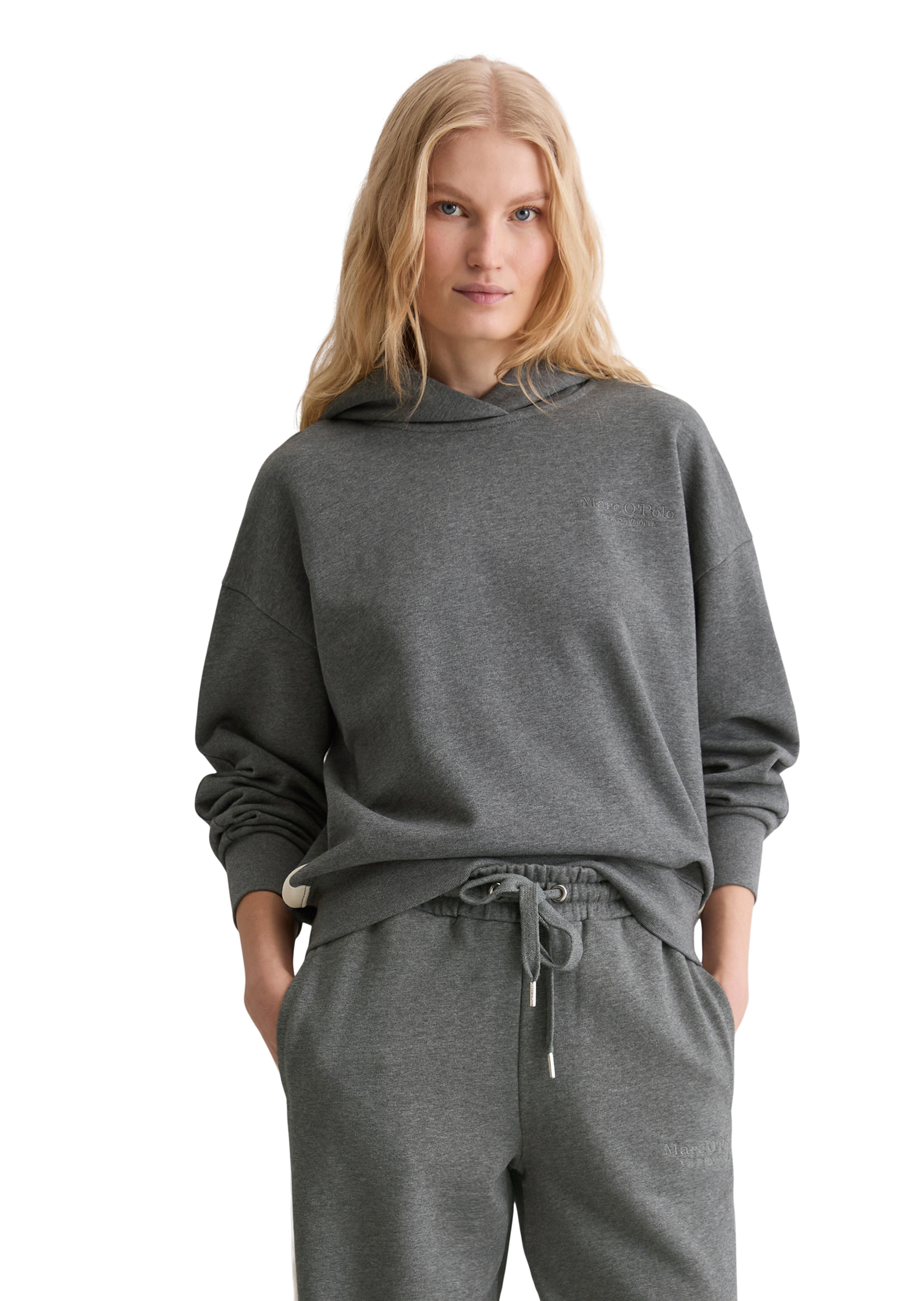 Sweatshirt à capuche avec logo relaxed en coton organique, MARC O'POLO
