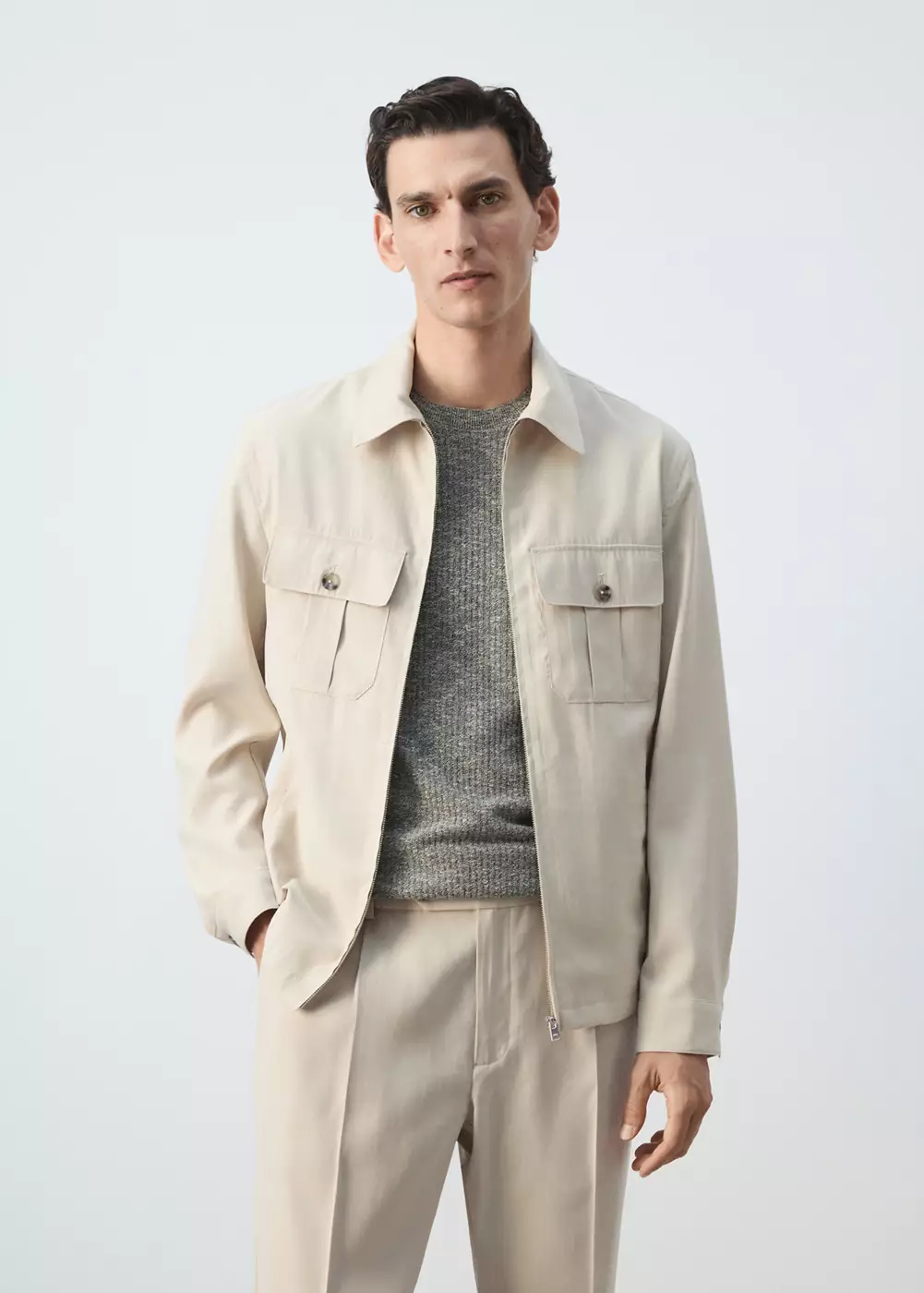Veste regular fit en modal avec poches, MANGO MAN