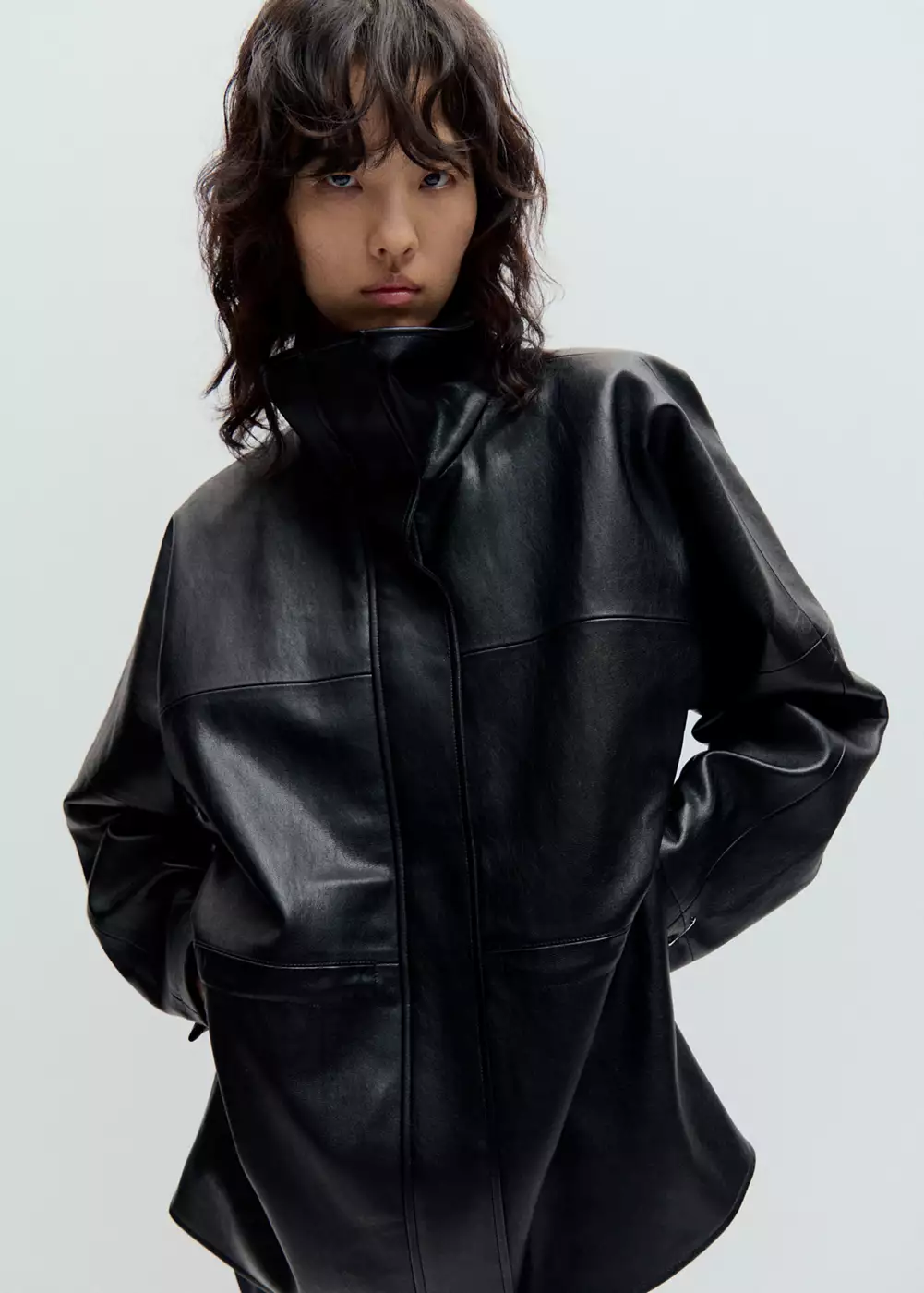 Veste simili-cuir col cheminée, MANGO
