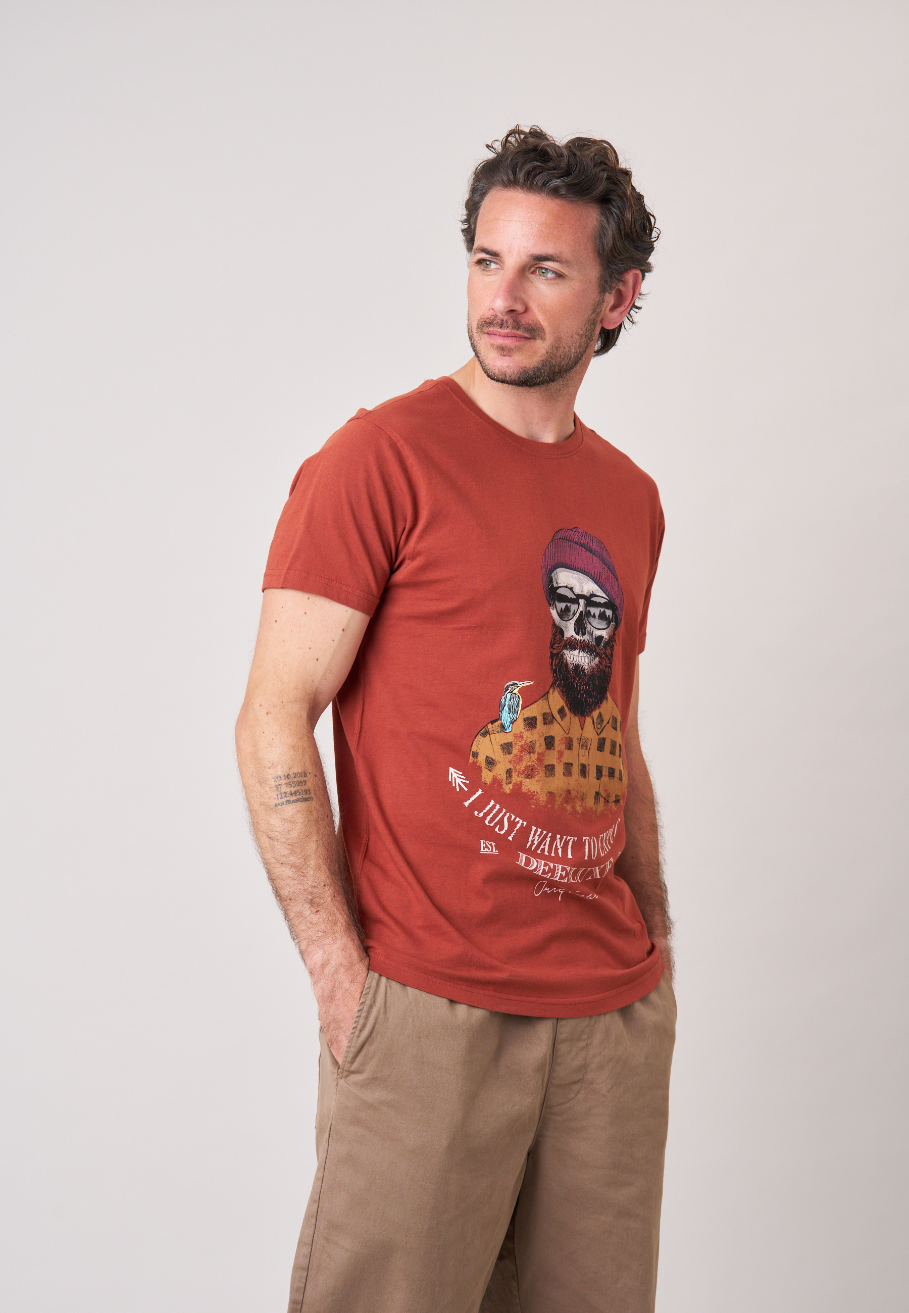 T-shirt regular homme en jersey 100% coton imprimé crâne explorer TELLSON, DEELUXE