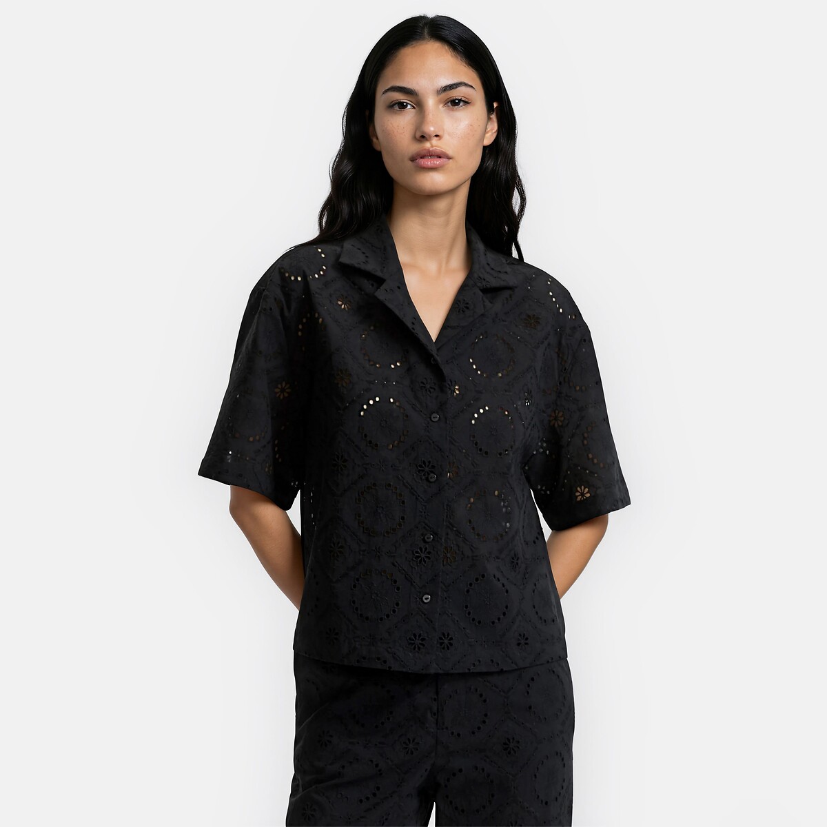 Chemise manches courtes en broderie anglaise, LA REDOUTE COLLECTIONS