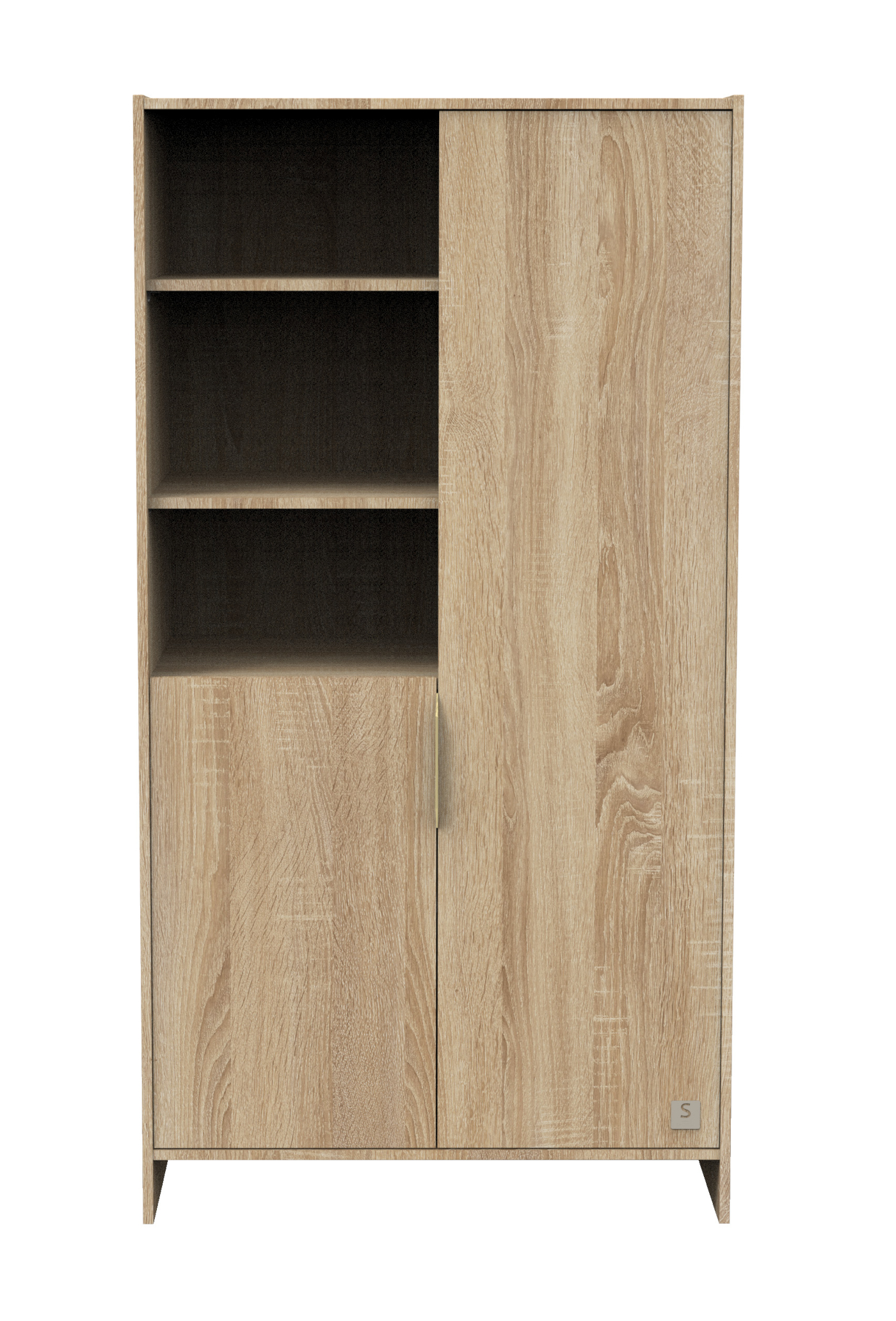 Armoire 2 portes et 3 niches avec poignées dorées décor chêne doré, SAUTHON