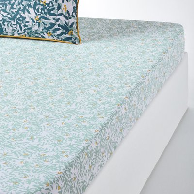 Foliage Floral 100% Cotton Percale 200 Thread Count Fitted Sheet LA REDOUTE INTERIEURS