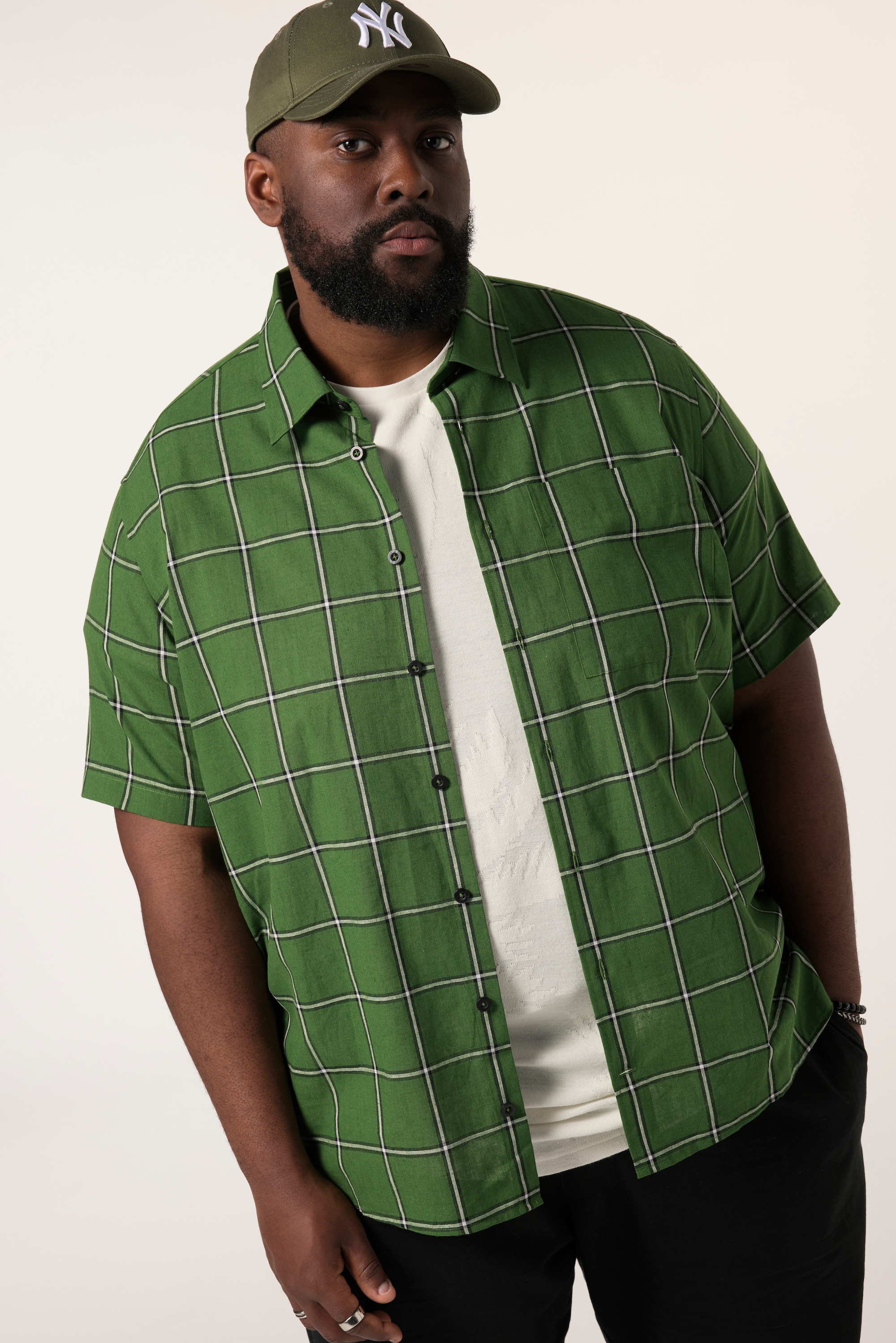 Chemise à carreaux en lin mélangé, STHUGE
