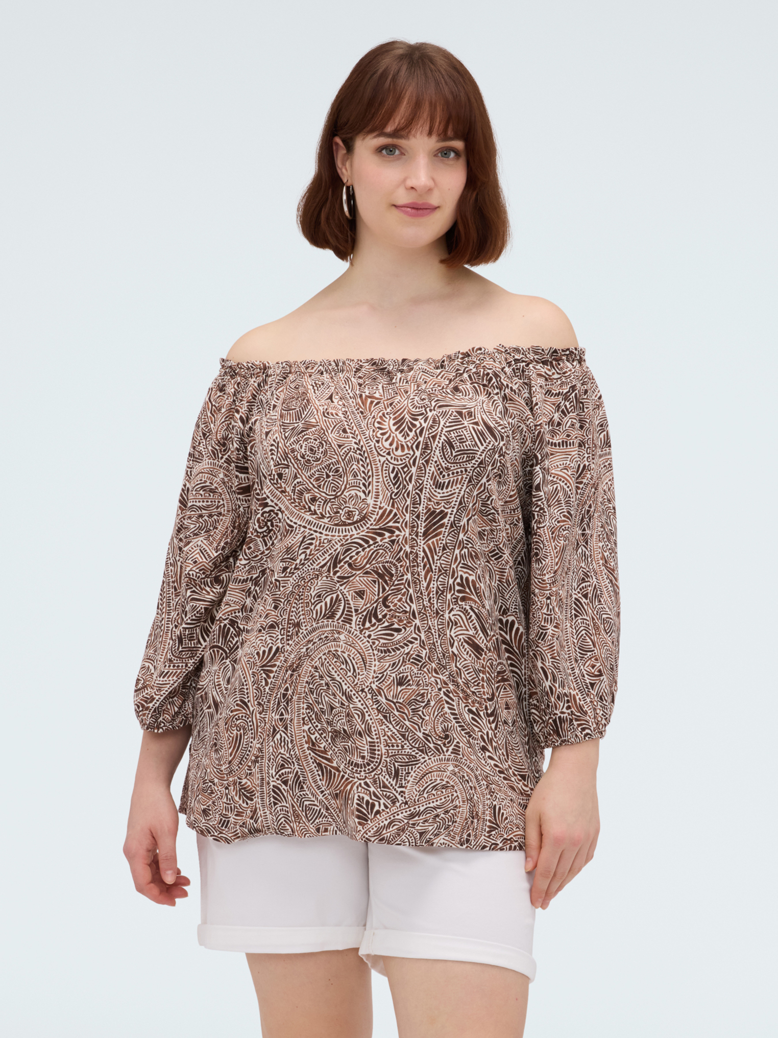 Blouse épaules dénudées avec imprimé, FIORELLA RUBINO