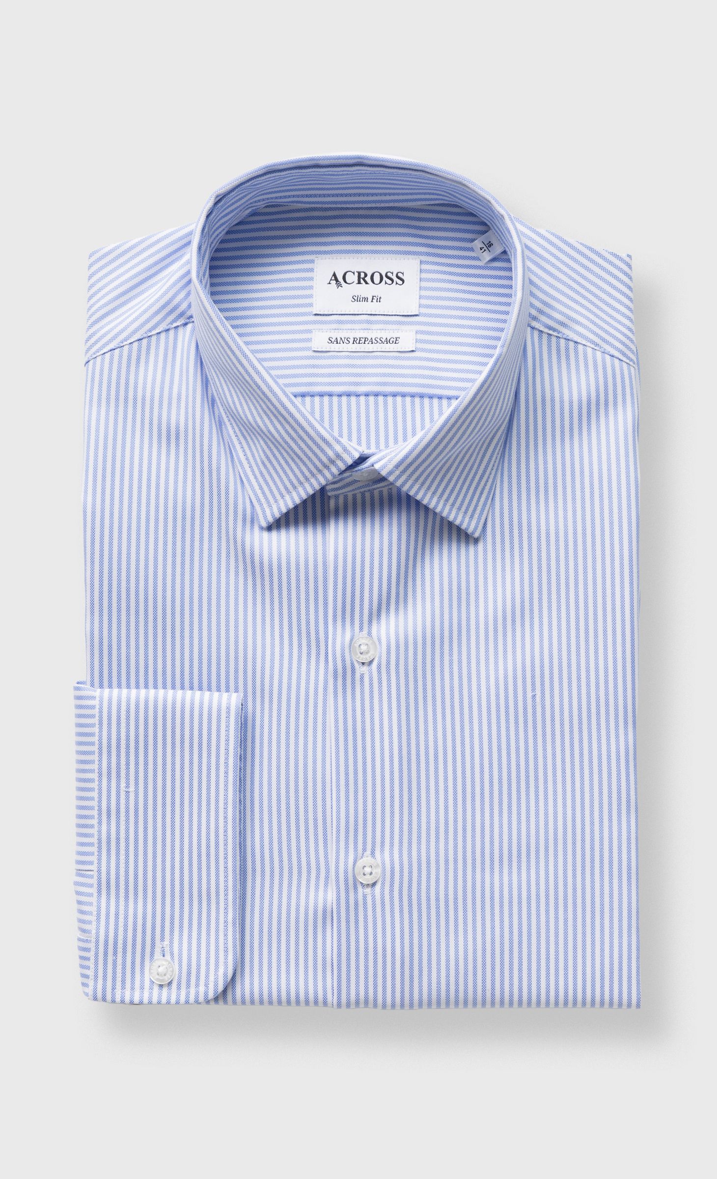 Chemise Slim fit sans repassage en double retors à rayures, ACROSS