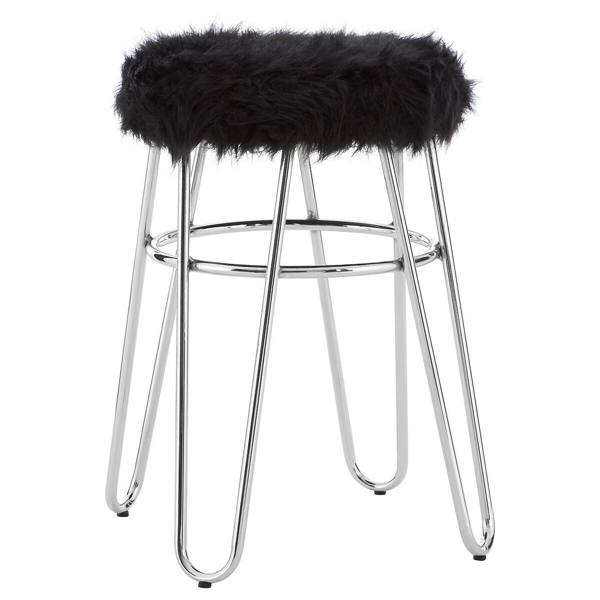Stool With Faux Fur Black Chrome, Faux Fur Counter Stools
