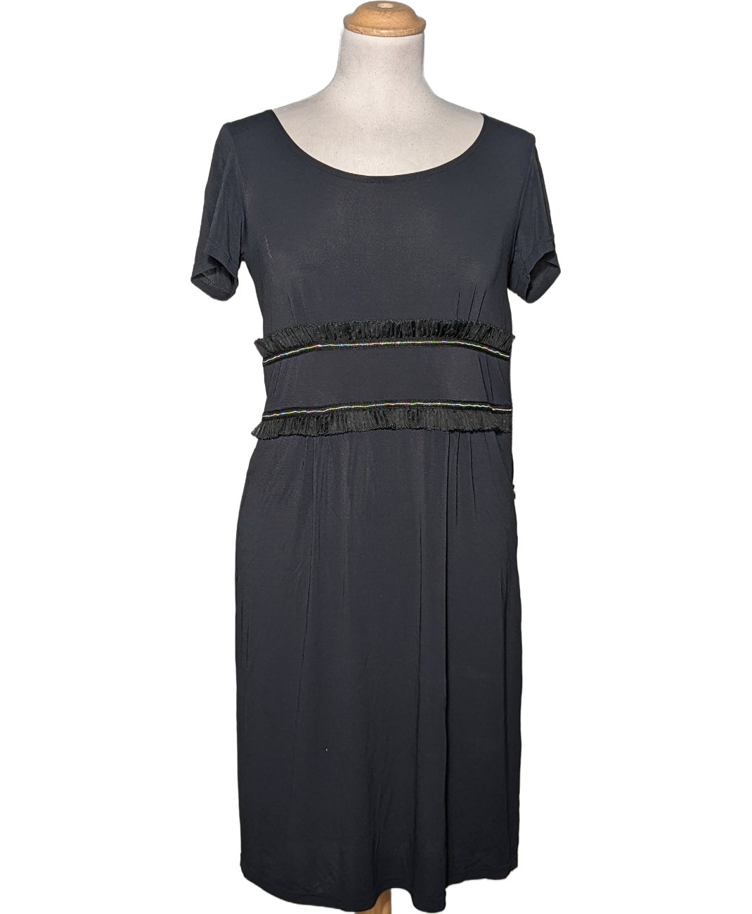 Robe Vintage Agnès B 'Torero' Taille 40 - Bretelles Nouées, Argenté, Parfait Pour Soirée