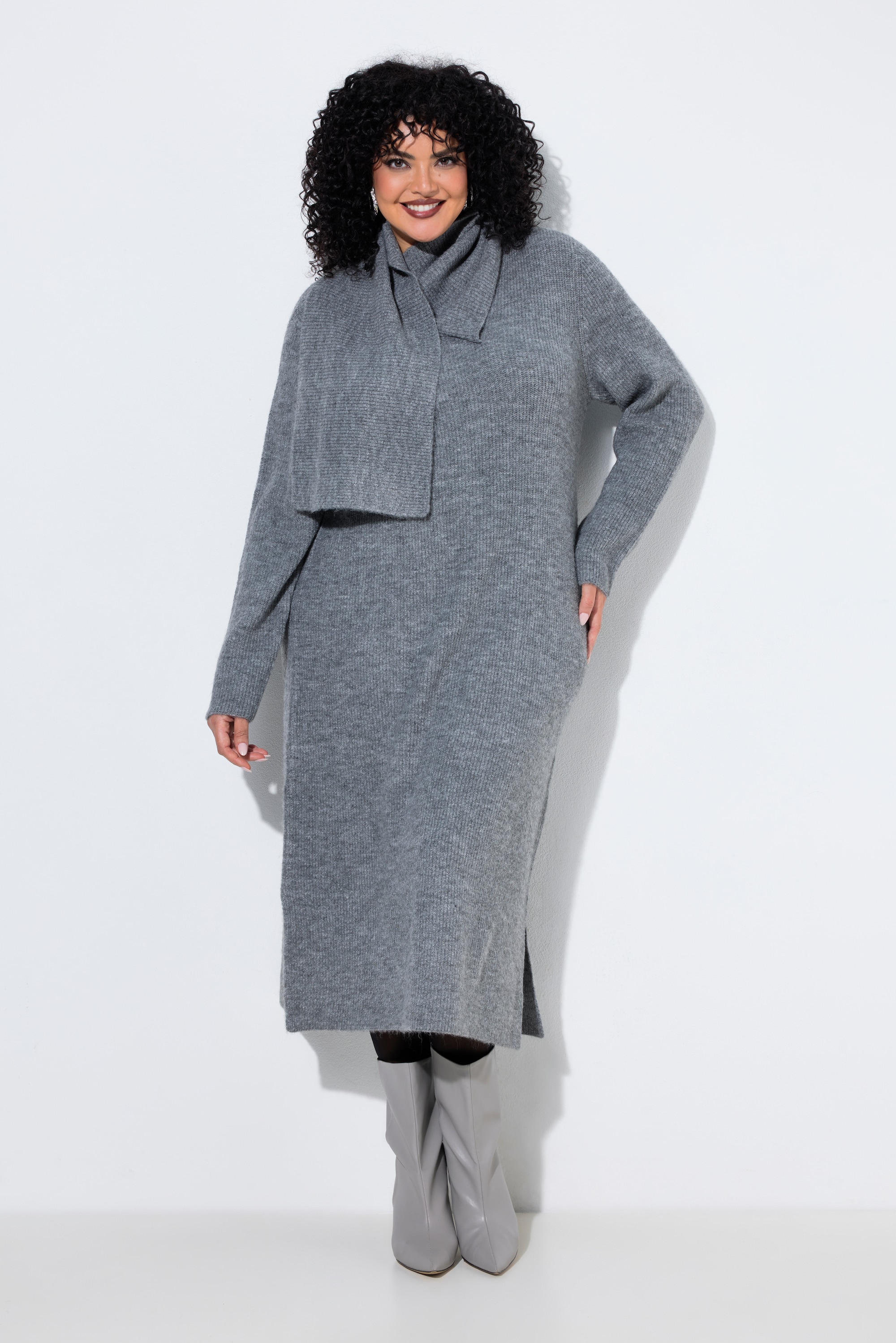 Robe en maille longueur midi, avec écharpe, ULLA POPKEN