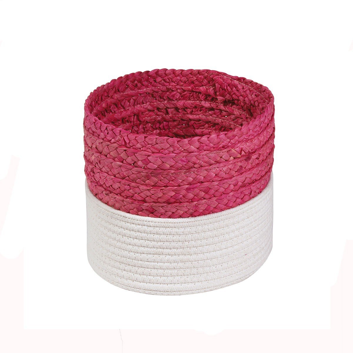 Panier bicolore blanc et rose en corde, CALICOSY