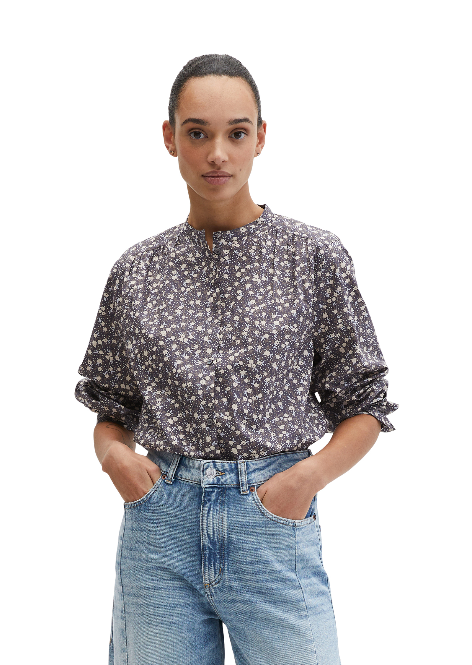 Blouse froncée loose en popeline légère Papertouch, MARC O'POLO