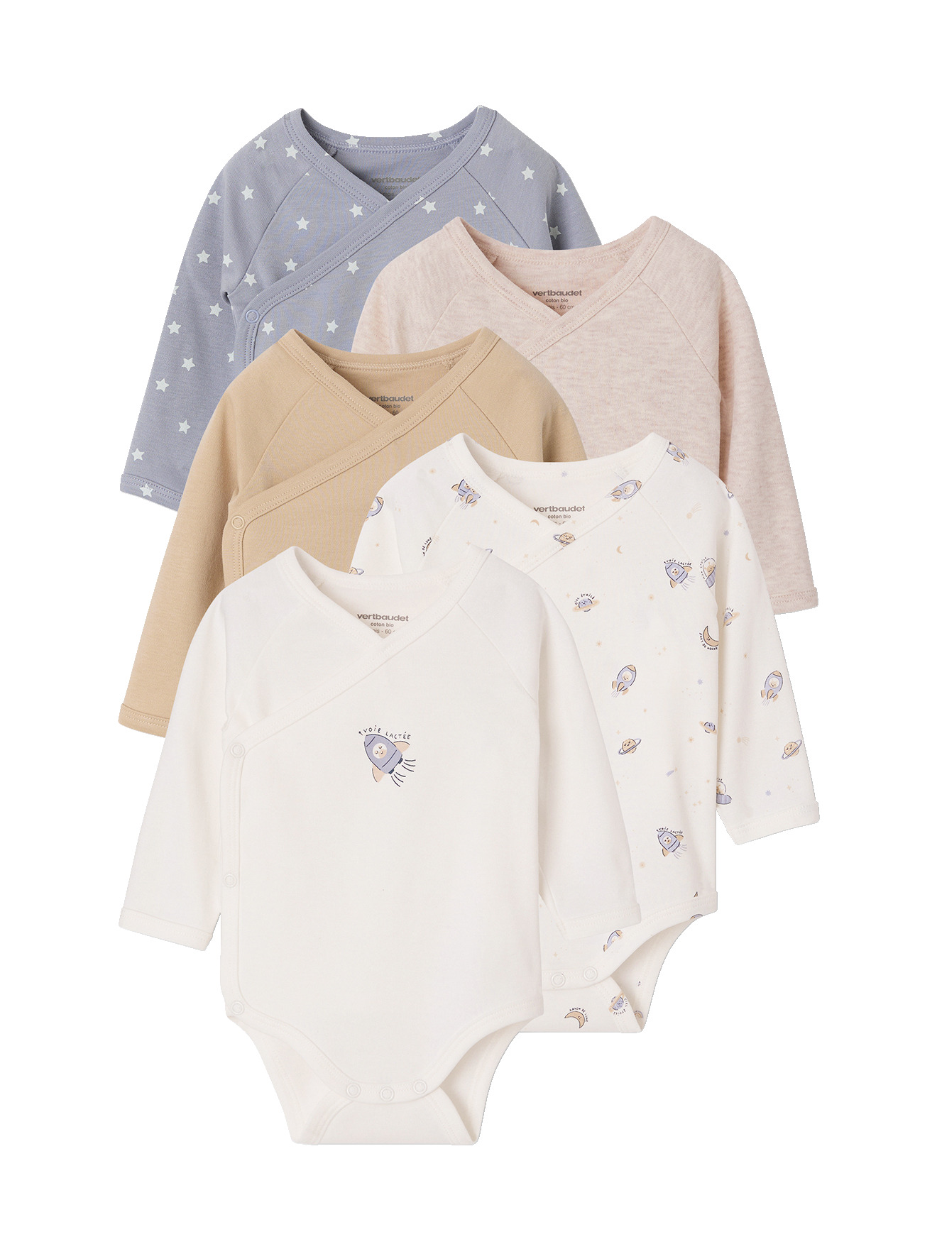 Lot de 5 bodies manches longues, VERTBAUDET